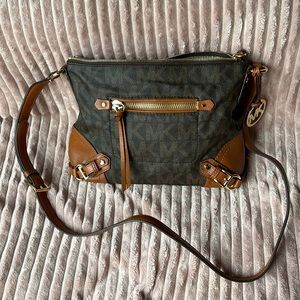 Michael Kors MK Printed Dark Brown Crossbody Purse